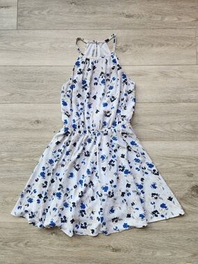 Banana Republic Blue Floral Halter Dress Womens Small Sleeveless Summer